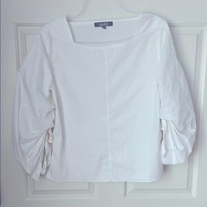 Marled White Ruched Sailor Collar Blouse, size S🌿
